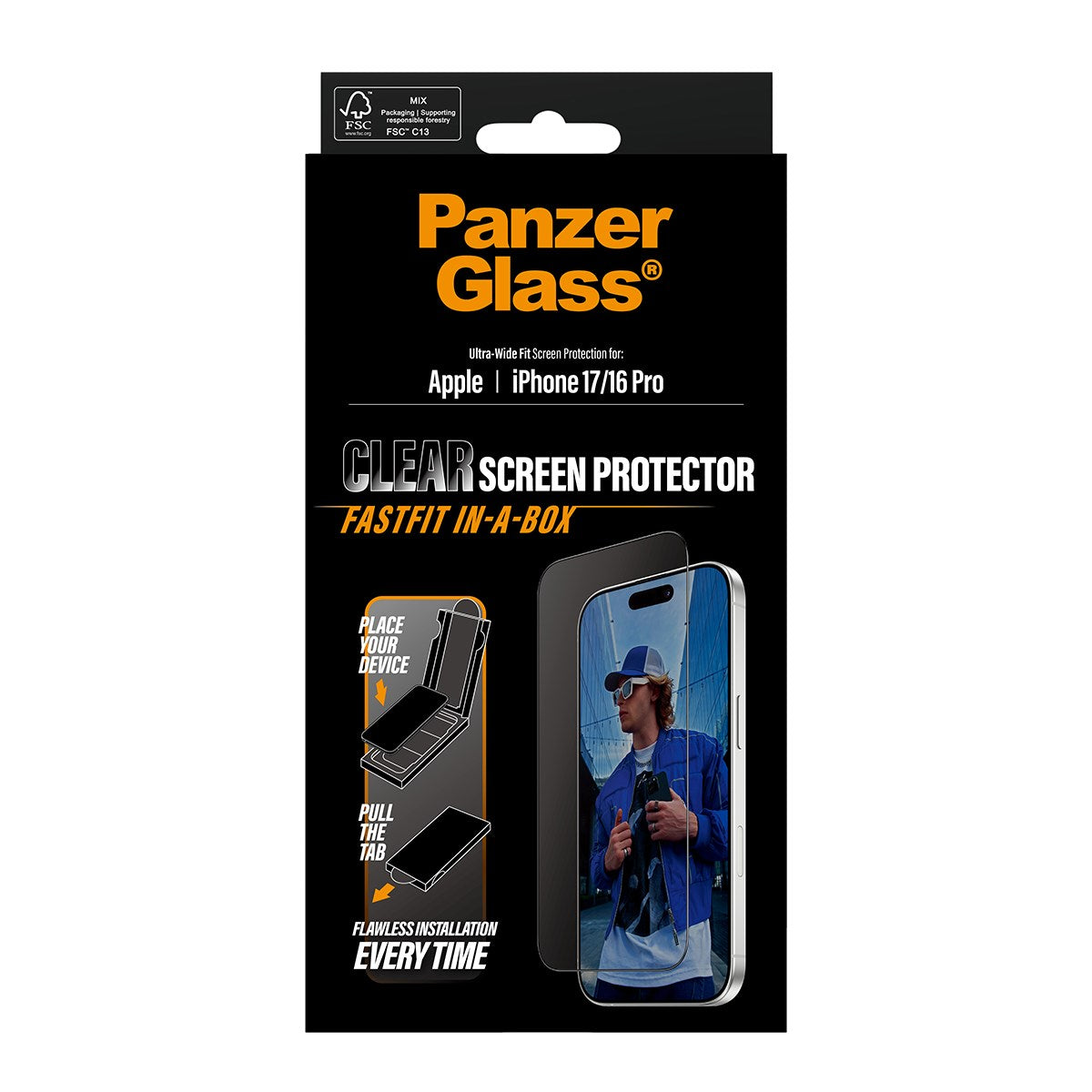 PanzerGlass® Screen Protector iPhone 17 | iPhone 16 Pro | Ultra-Wide Fit w. FASTFIT IN-A-BOX